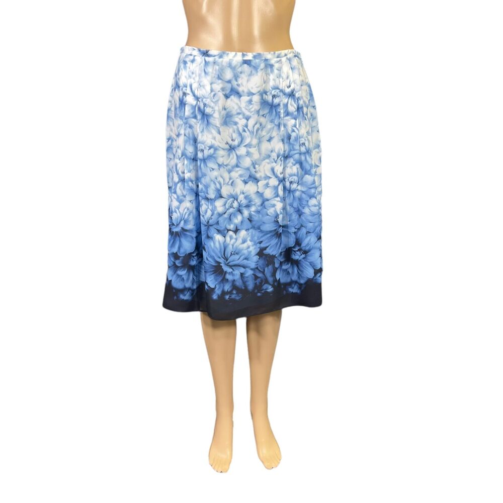 Emma James Womens ALine Floral Midi Skirt Blue Floral Print Lightweight Petite 6